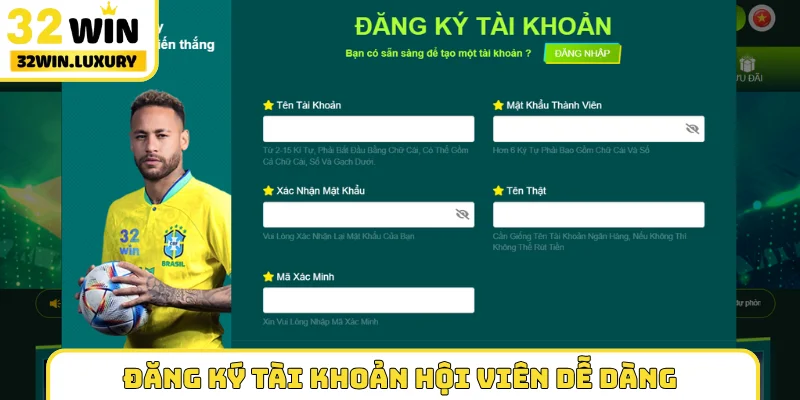 Đăng ký tài khoản hội viên dễ dàng